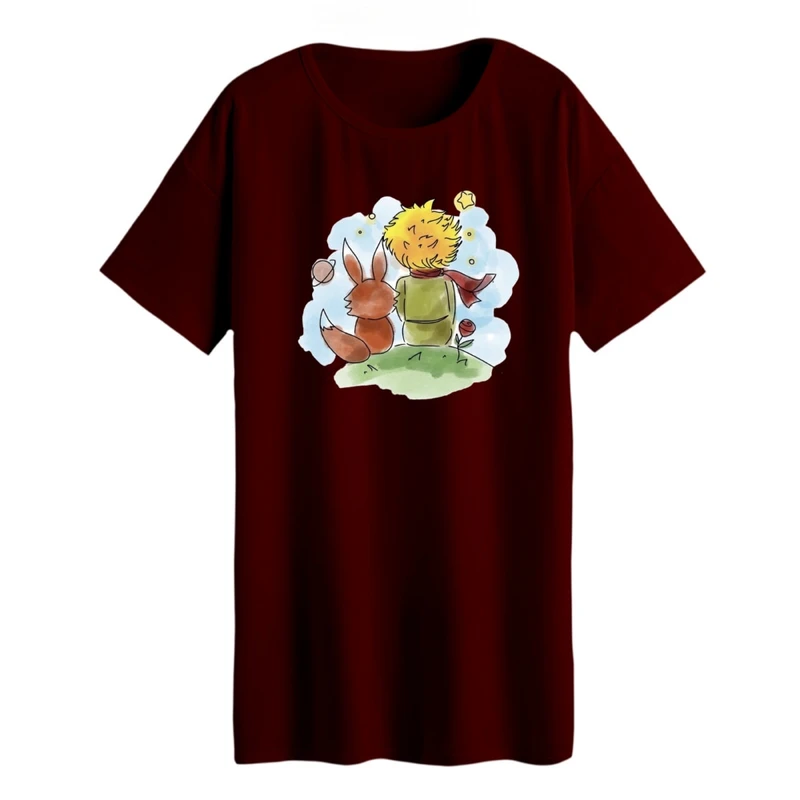 تی شرت لانگ زنانه مدل شازده کوچولو و روباه کد 6