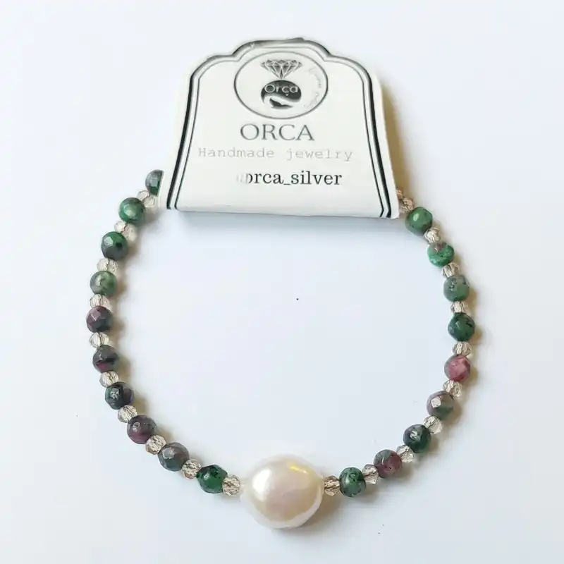 دستبند زنانه مدل مروارید باروک و سنگ