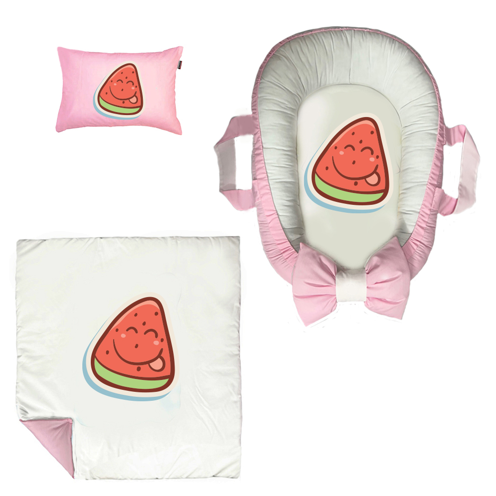 سرویس خواب سه تکه نوزاد مدل گارد محافظ دار طرح فانتزی هندونه کد 023