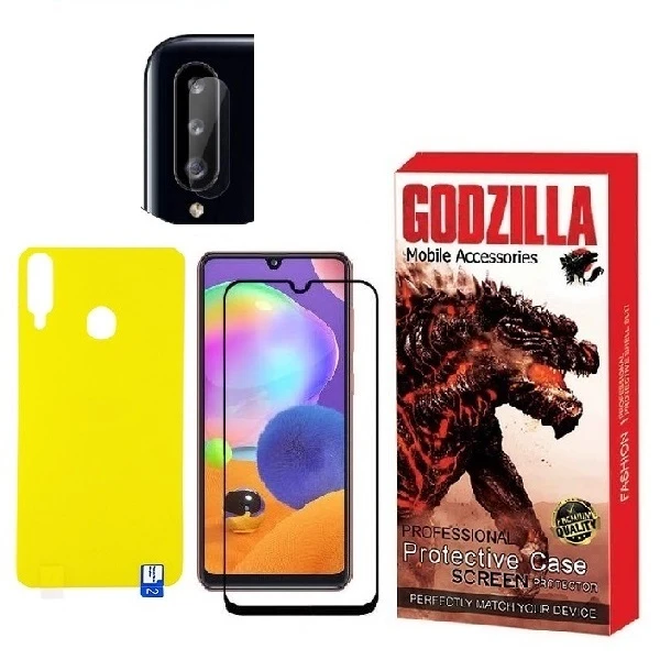 محافظ صفحه نمایش گودزیلا مدل FUL مناسب برای گوشی موبایل سامسونگ Galaxy A20s به همراه محافظ پشت گوشی و محافظ لنز دوربین