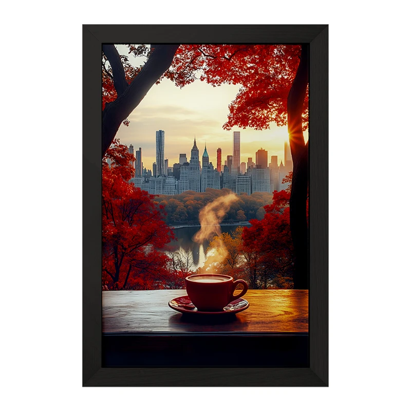 تابلو خندالو مدل فنجان قهوه و شهر کد F7365