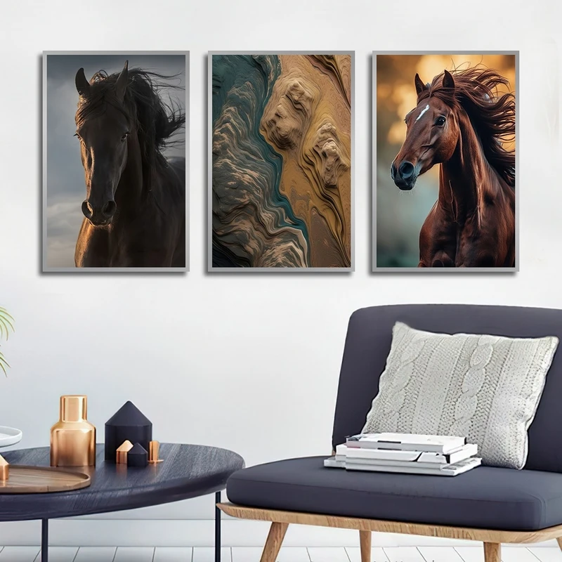تابلو بکلیت طرح اسب قهوه ای مدل شاین اکلیلی SI-2785 مجموعه 3 عددی