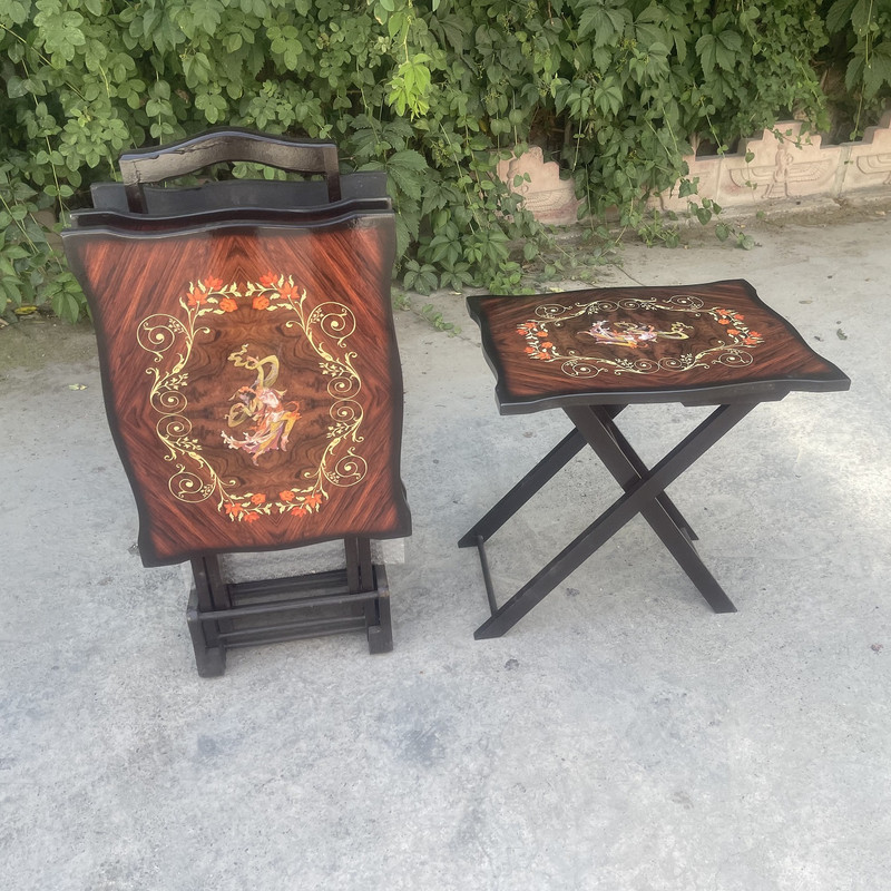 میز عسلی چند ضلعی گالری چوب آشنایی مدل Asl-Mrgh مجموعه ۴ عددی