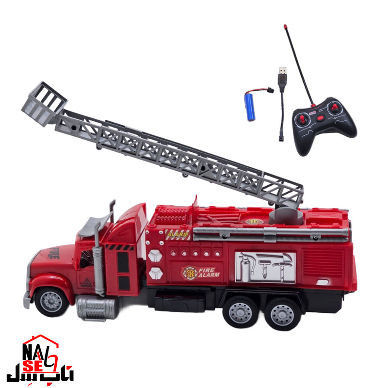 ماشین بازی کنترلی ناب سل مدل کامیون آتش نشانی بالابر شارژی