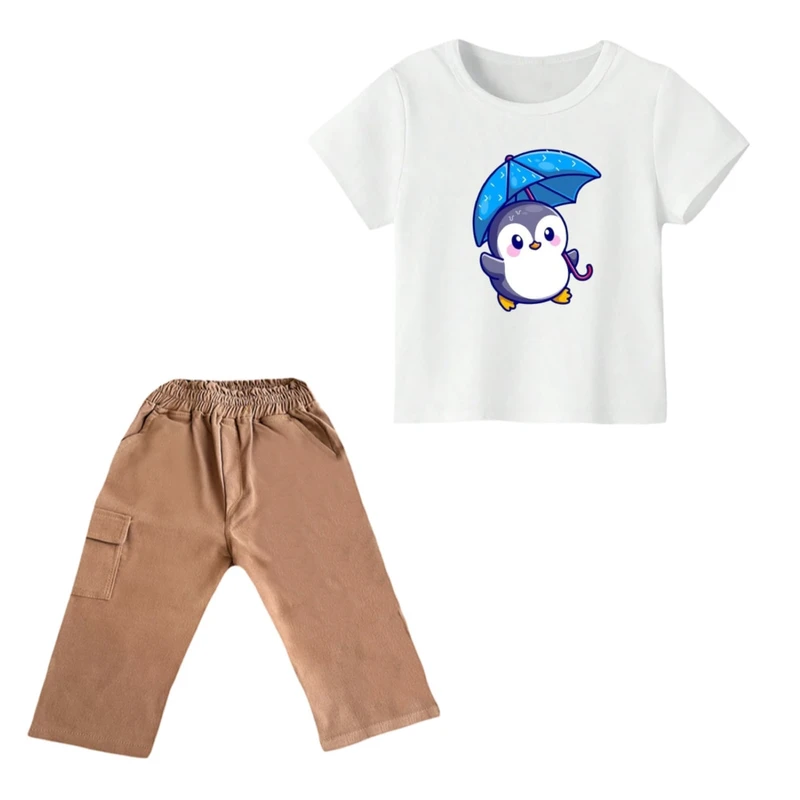 ست تی شرت و شلوارک پسرانه مدل پنگوئن کد ۵