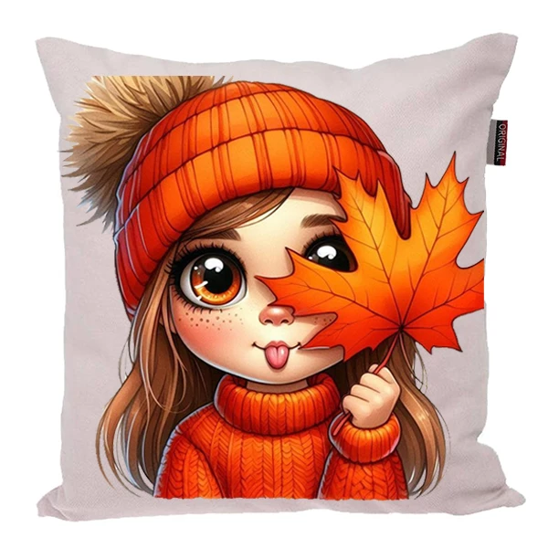 کوسن پاد آفرین مدل پاییز طرح برگ و دختربچه کد PK30207