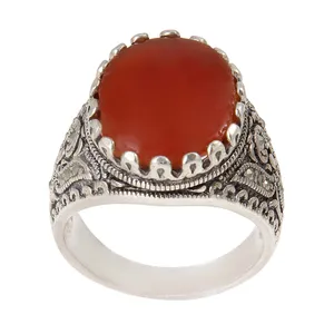 انگشتر نقره مردانه بازرگانی میلادی مدل سنگ عقیق یمنی کهنه رکاب دست ساز کد AM_1964