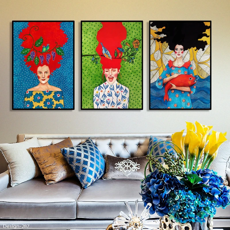 تابلو مدل دکوراتیو مدرن طرح چهره کد287 رنگ فریم مشکی مجموعه سه عددی