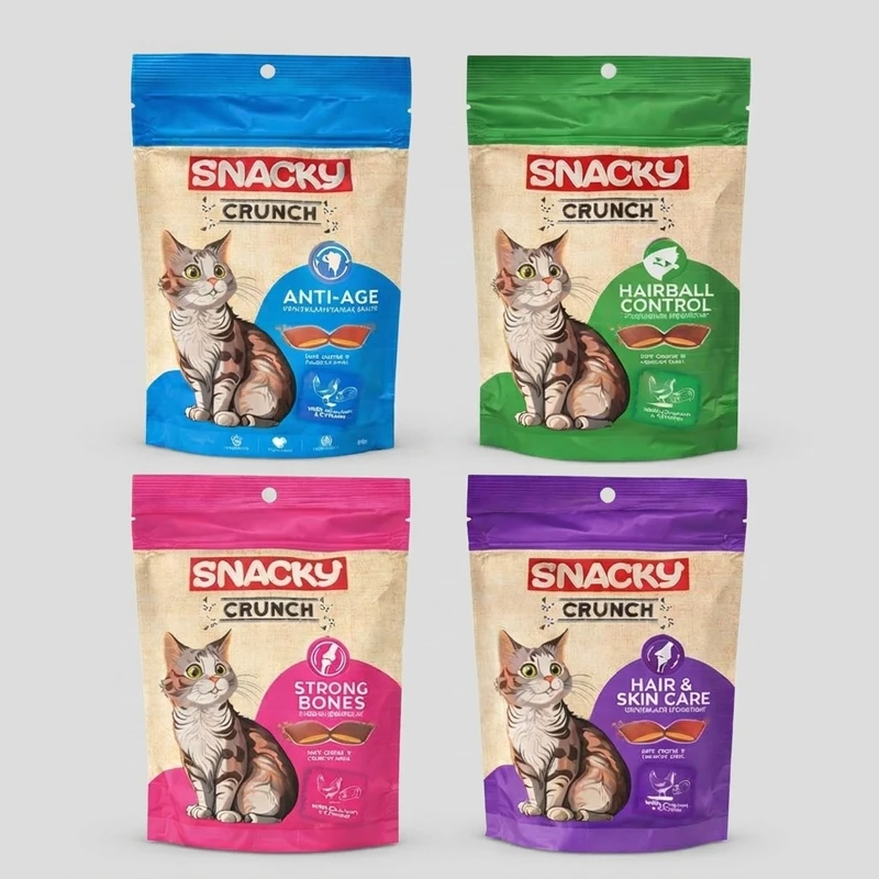 تشویقی گربه اسنکی مدل Crunch طعم مرغ و ماهی وزن 240 گرم مجموعه 4 عددی