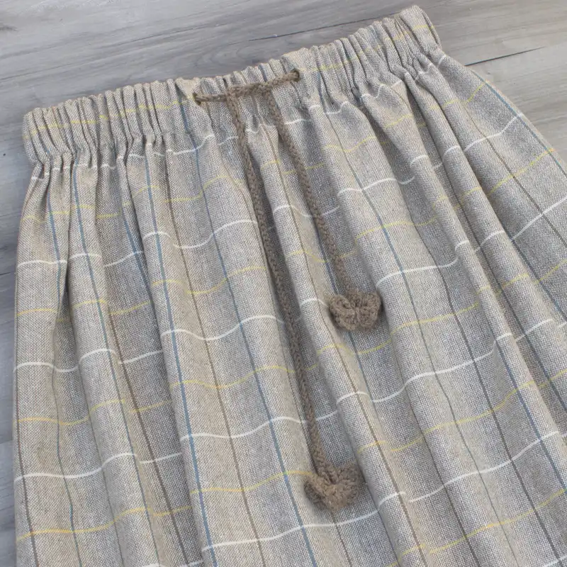 دامن زنانه مدل لینن پرچین چهارخانه رنگ کرم