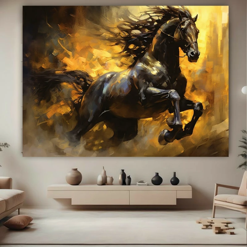 تابلو بوم طرح مخمل نقاشی اسب دونده کد FP105556