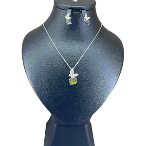 نیم ست نقره زنانه سواروسکی مدل مکعب و پروانه کد 11093