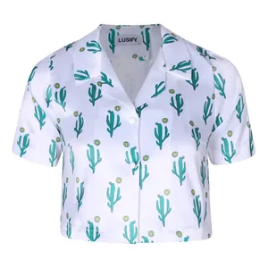 کراپ شومیز آستین کوتاه یقه برگردان زنانه لوسیفای مدل W22990