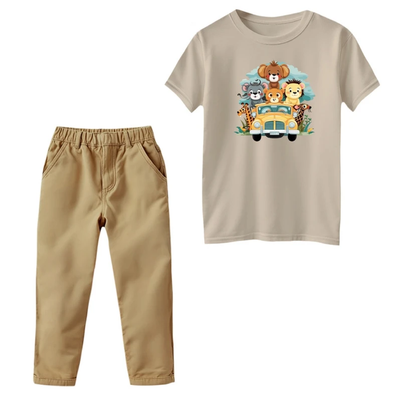 ست تی‌شرت و شلوار پسرانه مدل حیوانات و ماشین
