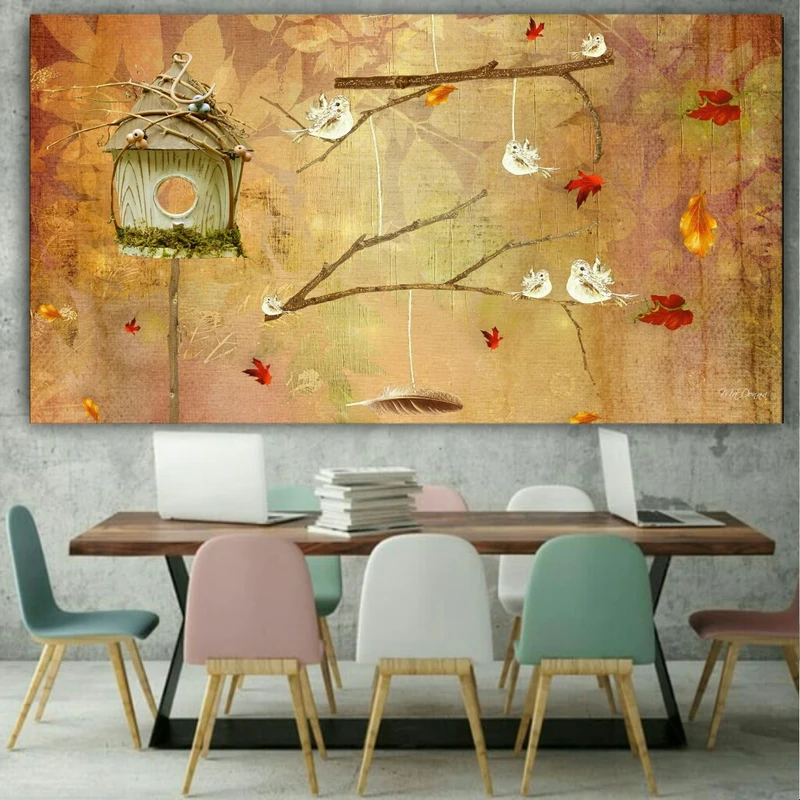 پوستر دیواری طرح بلبل پاییزی مدل ZB154