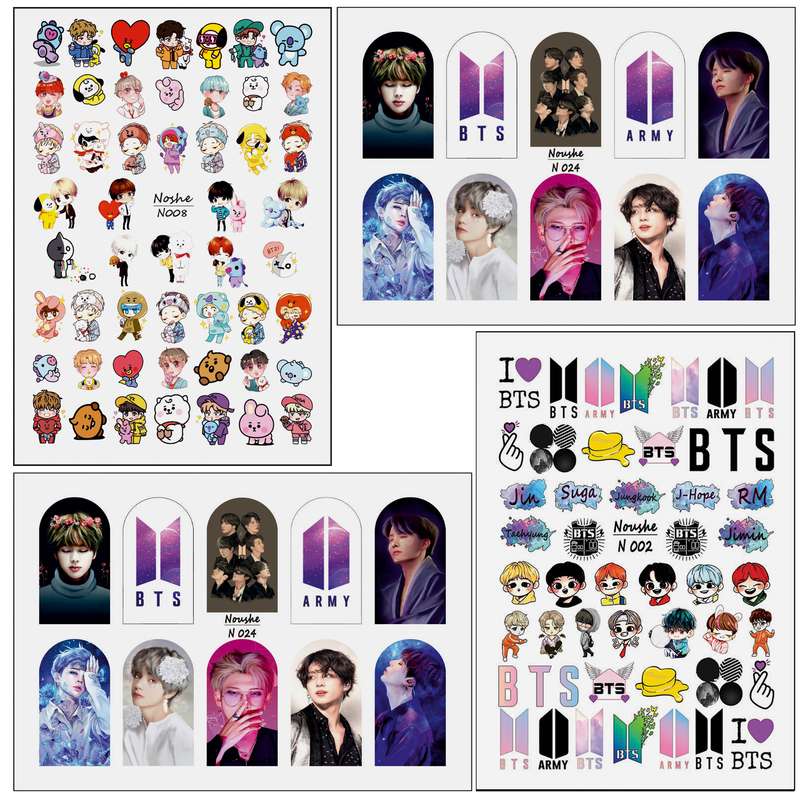 برچسب لنز ناخن مدل BTS-BT21 کد N002-N008-N024 مجموعه 4 عددی