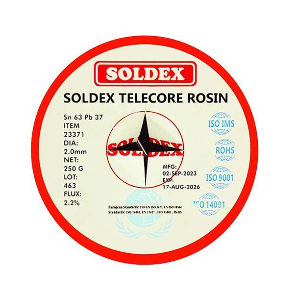 سیم لحیم سولدکس مدل SOLDEX Sn63 Pb37 وزن 250 گرمی ضخامت 2.0 میلی متر
