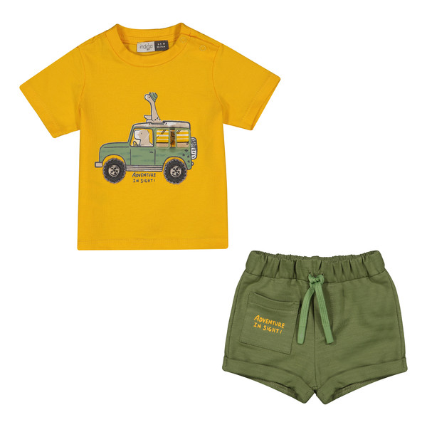 ست تی شرت و شلوارک نوزادی پسرانه ایندیگو مدل 13215 رنگ زرد