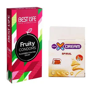 کاندوم بست لایف مدل Fruity بسته 12 عددی به همراه کاندوم ایکس دریم مدل Spiral بسته 1 عددی