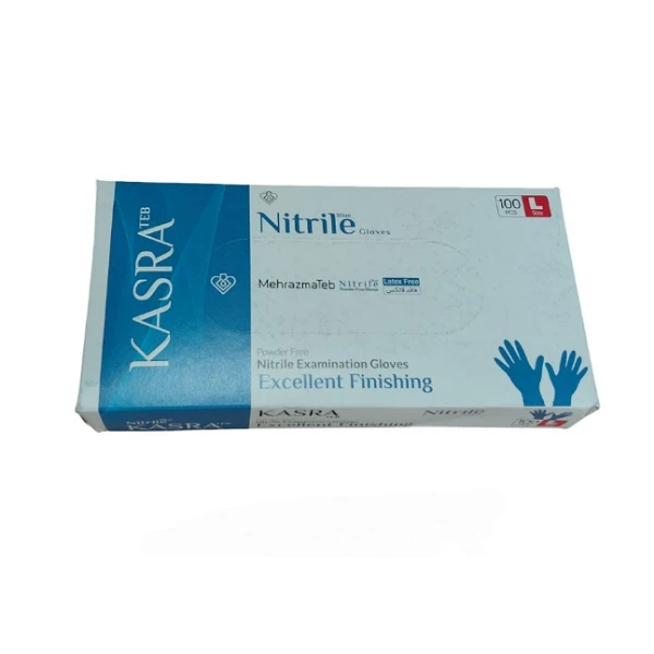 دستکش نیتریل غیر پودری کسری طب مدل 01L سایز بزرگ (L) بسته 100 عددی