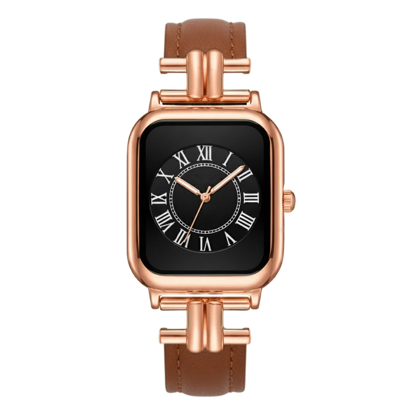 ساعت مچی عقربه‌ای کوارتز زنانه مدل مستطیل چرم طبیعی رومی کلاسیک شبتاب 170