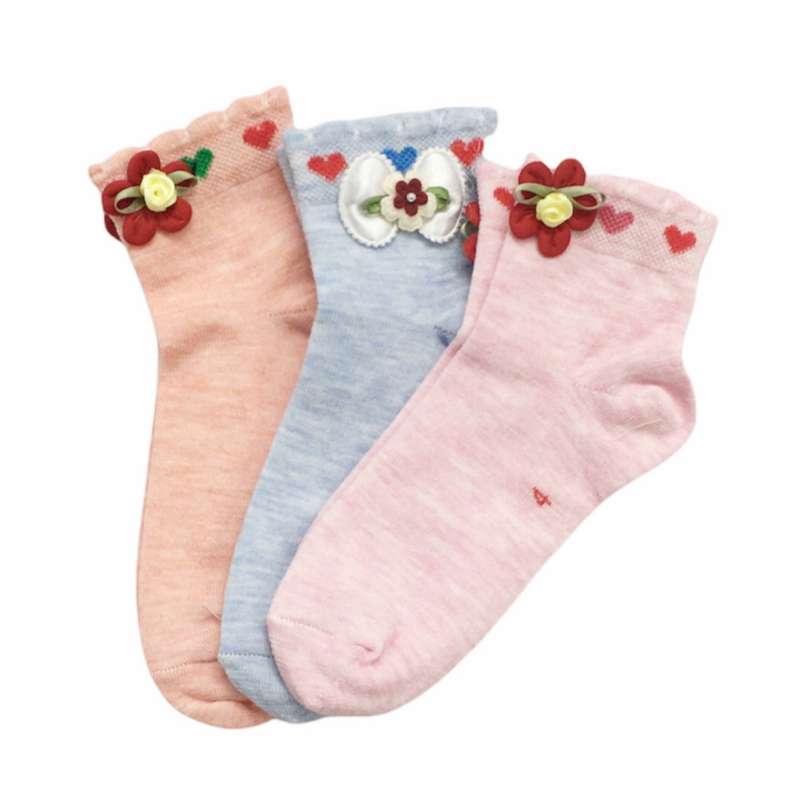 جوراب دخترانه مدل گل دار بسته 3 عددی