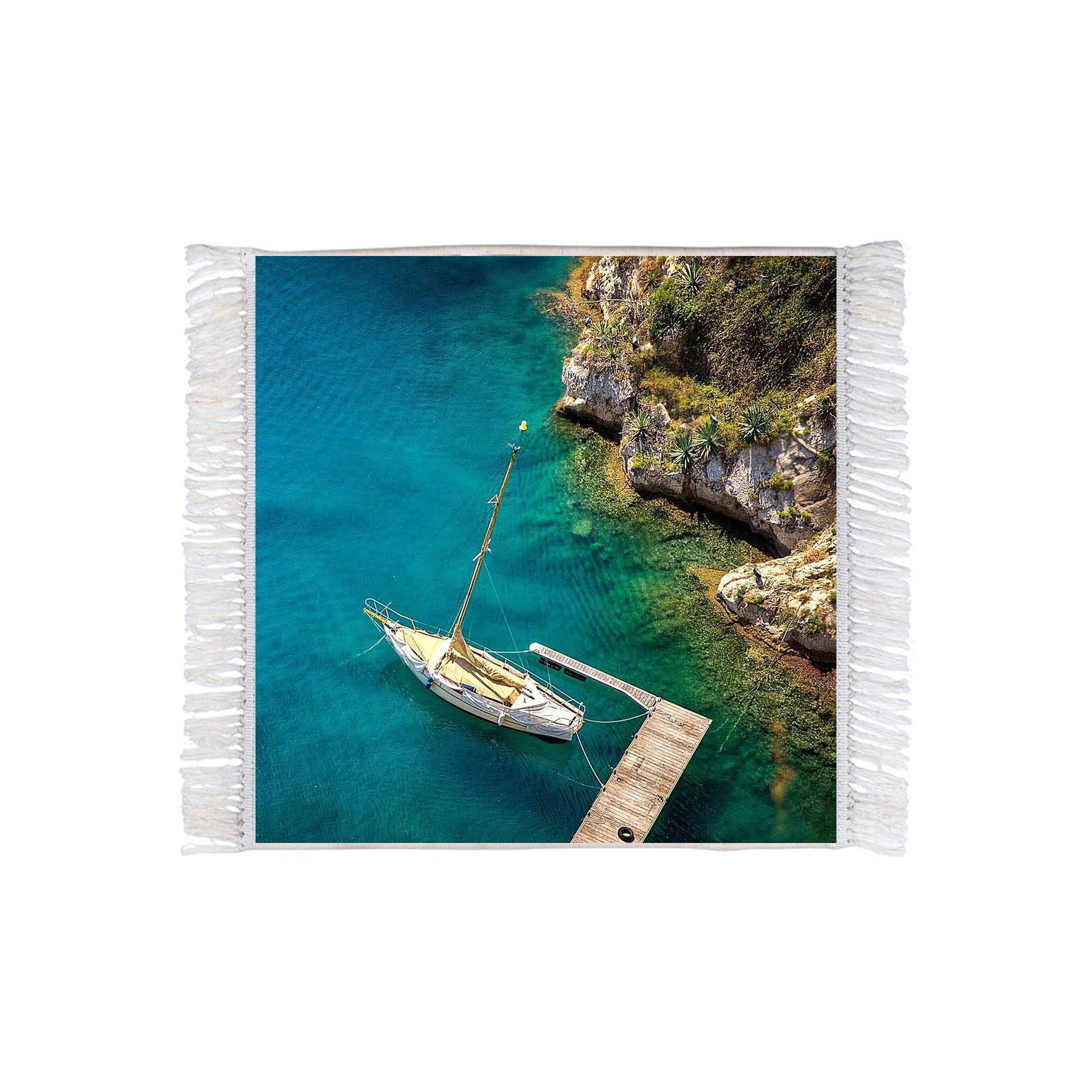 فرش دستباف دیوارکوب مدل R1099 طرح دریا و ساحل و قایق