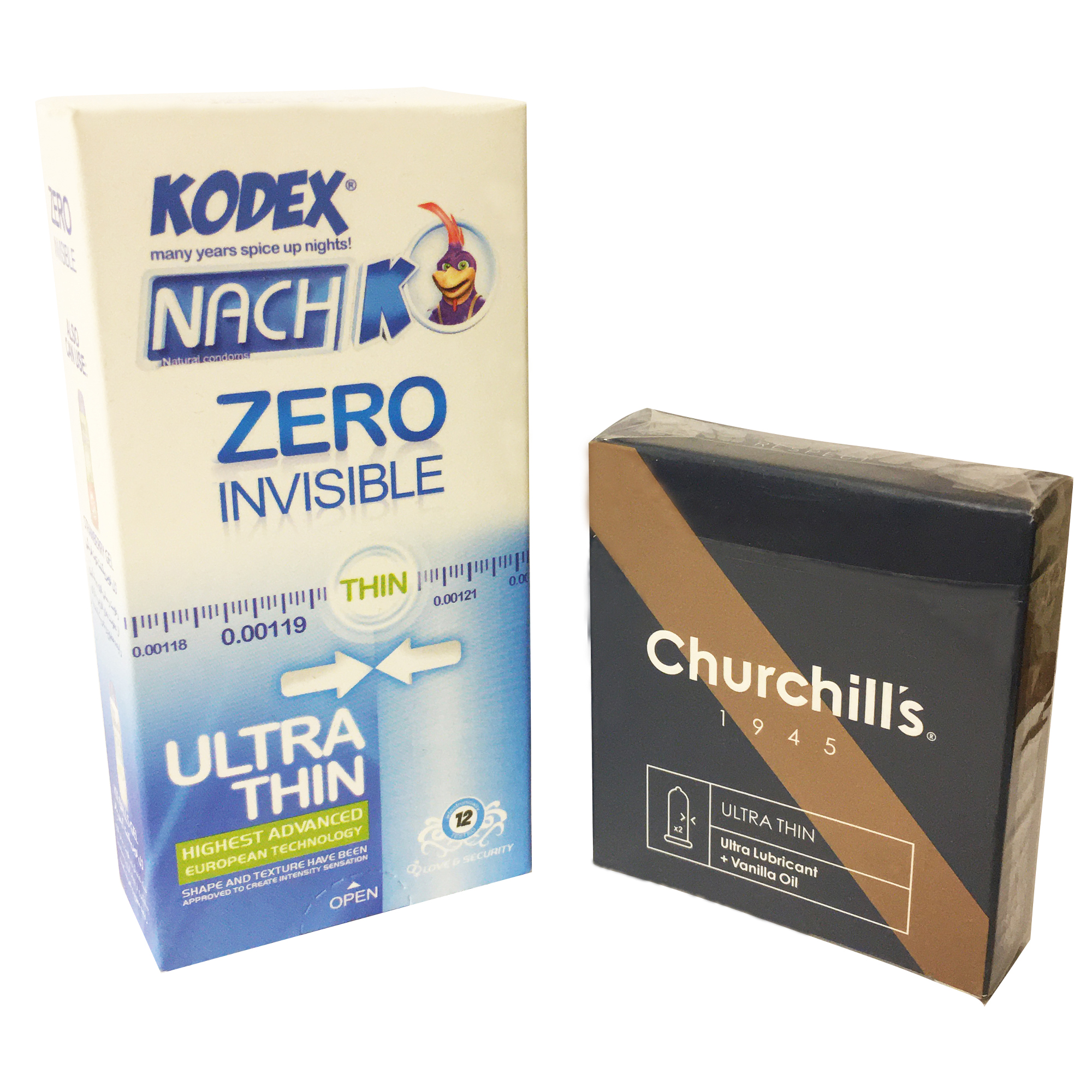 کاندوم ناچ کدکس مدل Zero Invisible بسته 12 عددی به همراه کاندوم چرچیلز مدل ULTRA THIN بسته 3 عددی