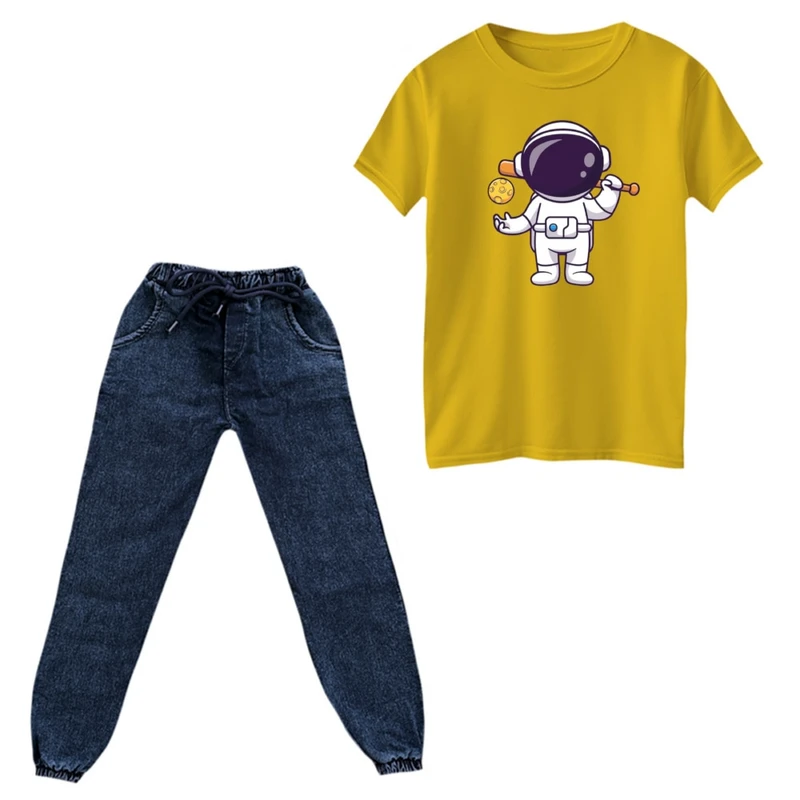 ست تی‌شرت و شلوار پسرانه مدل فضانورد کد ۳