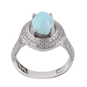 انگشتر نقره زنانه بازرگانی میلادی مدل  فیروزه طبیعی نیشابور آبکاری رادیوم کد AWR_1274