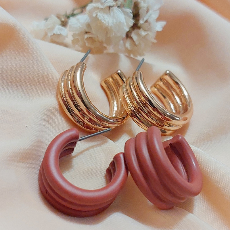 گوشواره زنانه مدل سه حلقه مجموعه 2 عددی