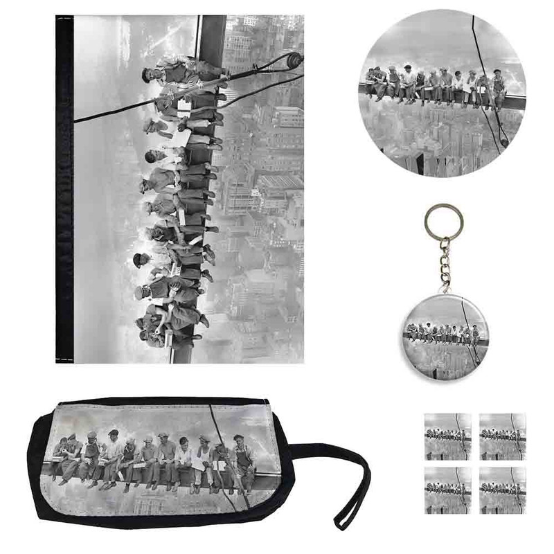 ست لوازم التحریر طرح ناهار بر فراز آسمان خراش برج راکفلر کد 1 بسته 8 عددي