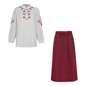 ست تونیک و دامن زنانه مدل ناربن رنگ زرشکی