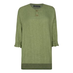 شومیز آستین سه ربع یقه دکمه دار زنانه مدل سوفیا بافت کوک دوزی طرح ساده کد8373