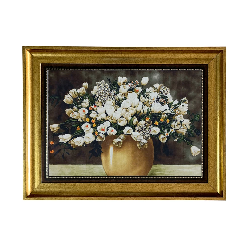 تابلو فرش ماشینی طرح دستبافت مدل گلدان گل کد 7939