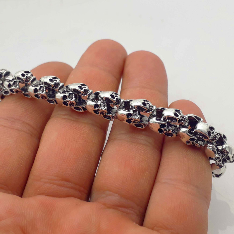 دستبند مردانه طرح فول جمجمه مدل زنجیری کد 870DSM