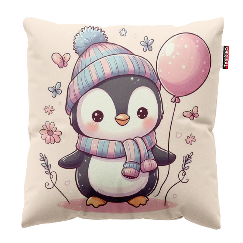 کوسن پاد آفرین مدل پنگوئن کیوت و بادکنک کد 395 سایز 30*30 سانتی متر