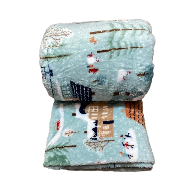 پتو مسافرتی یک نفره مدل دهکده زمستانی سایز 200x160 سانتی‌متر