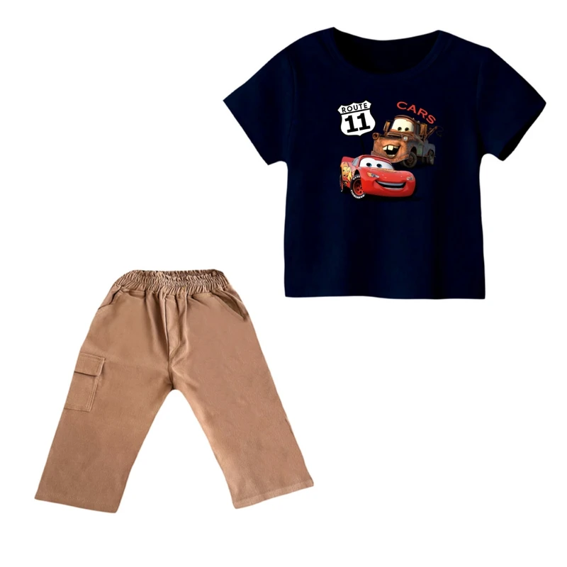 ست تی شرت و شلوارک پسرانه مدل ماشین ها کد 6