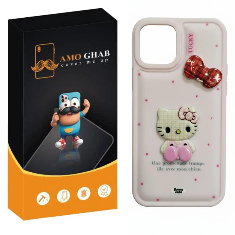 کاور عمو قاب مدل کیتی عروسکی مناسب برای گوشی موبایل اپل Iphone 13 / 14