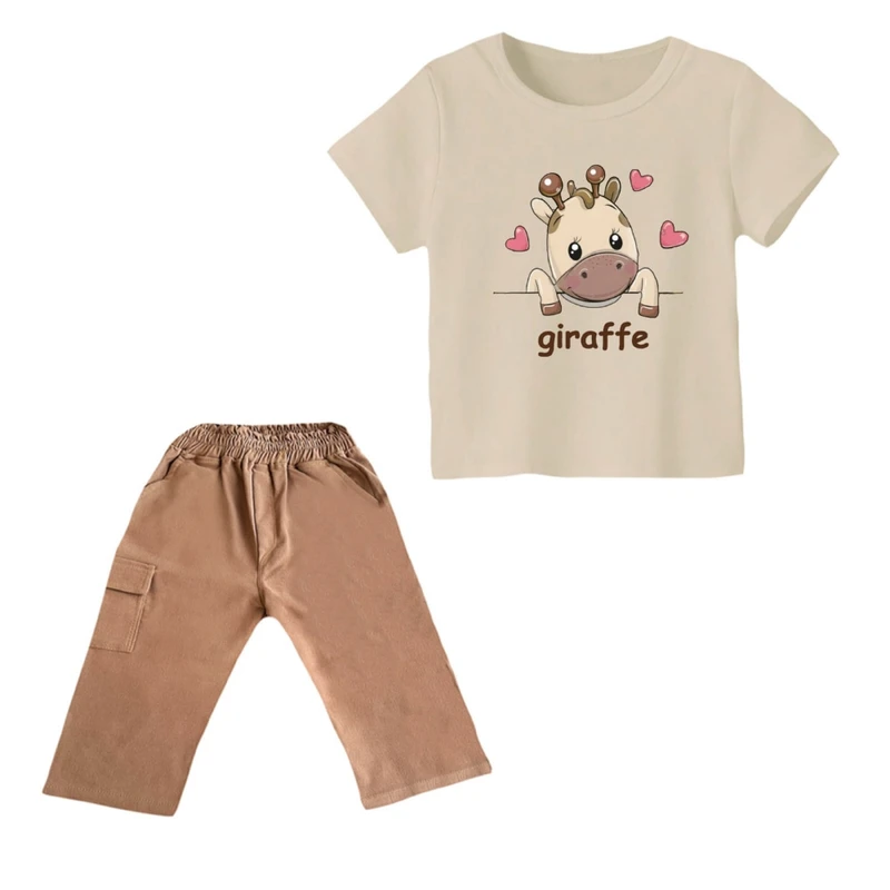 ست تی شرت و شلوارک دخترانه مدل زرافه کد ۴