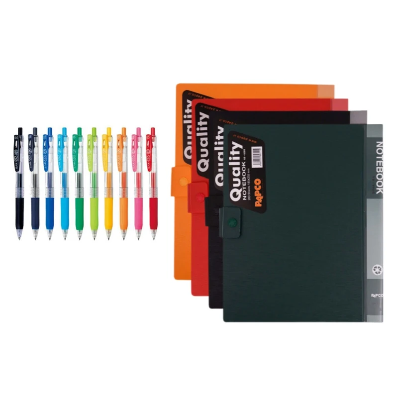 دفتر کلاسوری ۲۰۰ برگ پاپکو مدل ۶۰۸ به همراه خودکار بسته ۱۴ عددی