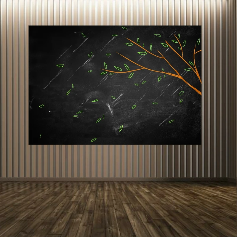 پوستر پارچه ای طرح مدرن برگ و باران کد PP2507