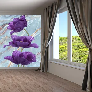 پوستر دیواری سه بعدی مدل شاخه گل زمینه سنگ DVRF2557