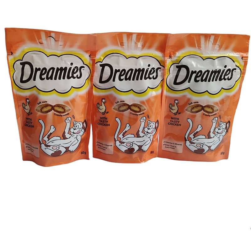 تشویقی گربه دریمز مدل Snack With Chicken وزن 60 گرم بسته 3 عددی