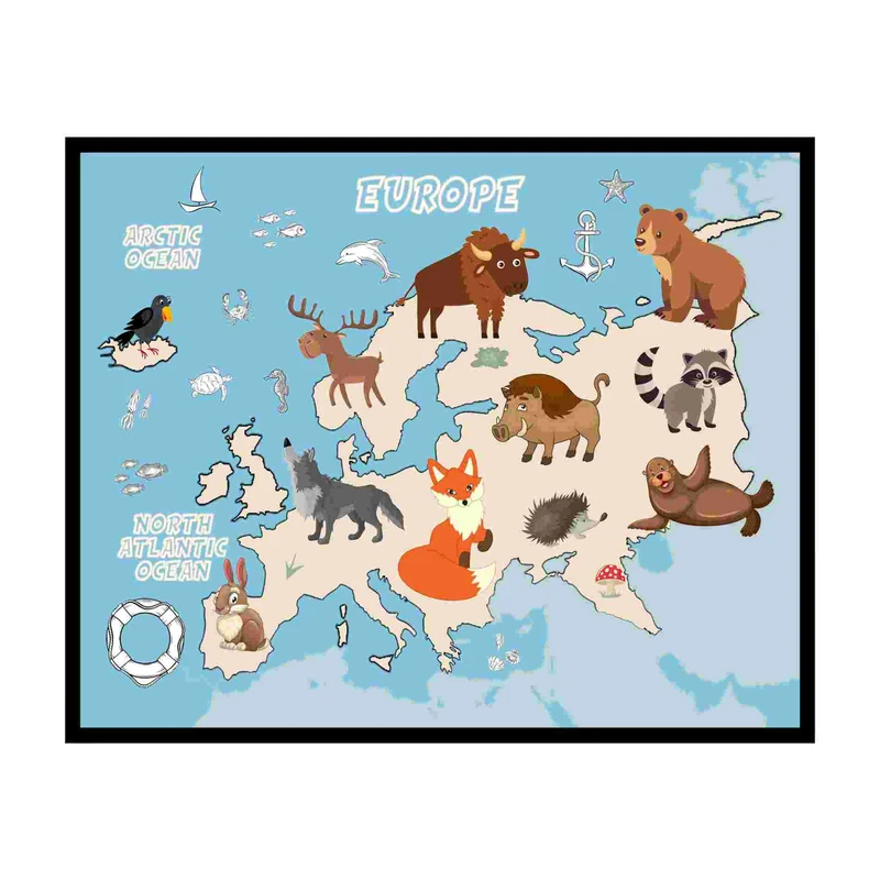 پوستر مدل نقشه جهان حیوانات اروپا