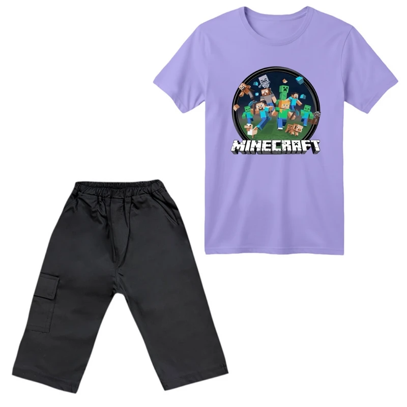 ست تی‌شرت آستین کوتاه و شلوارک پسرانه مدل ماینکرفت کد 006