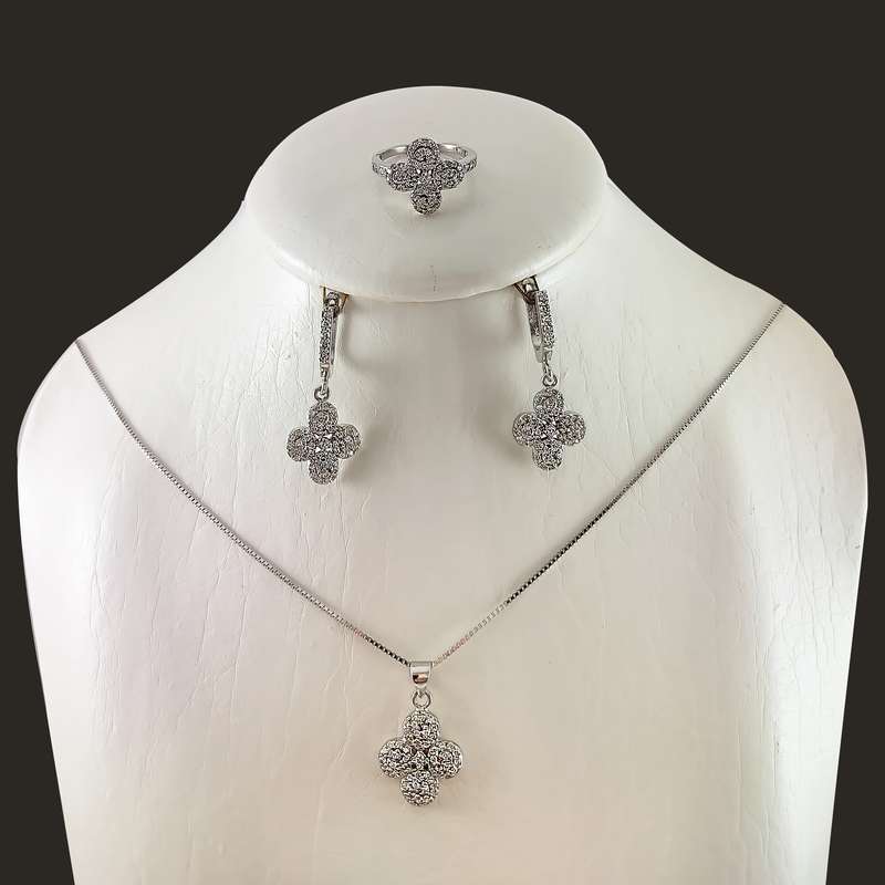 نیم ست نقره زنانه مدل گل کد NG1852