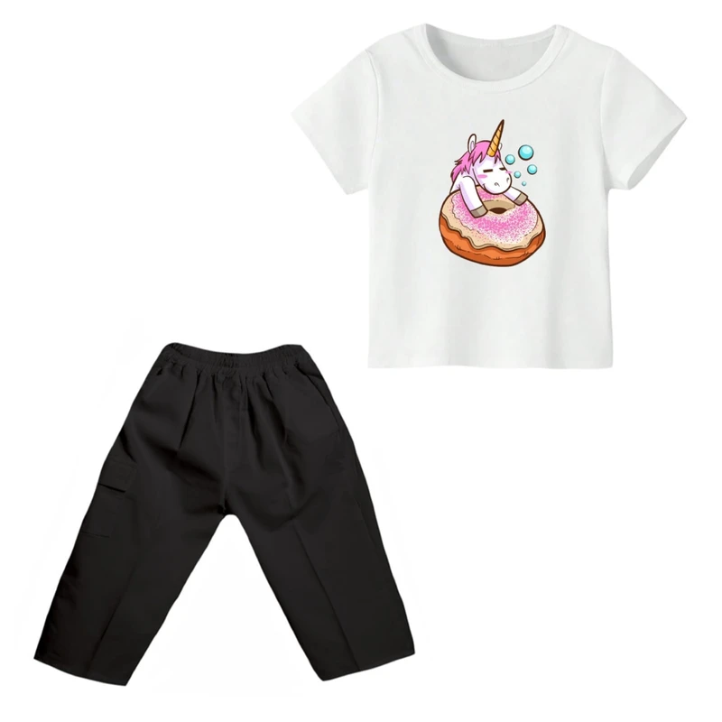 ست تی شرت و شلوارک دخترانه مدل یونیکورن کد ۶