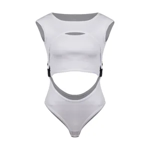 بادی آستین کوتاه زنانه پپا مدل Buckle  رنگ سفید